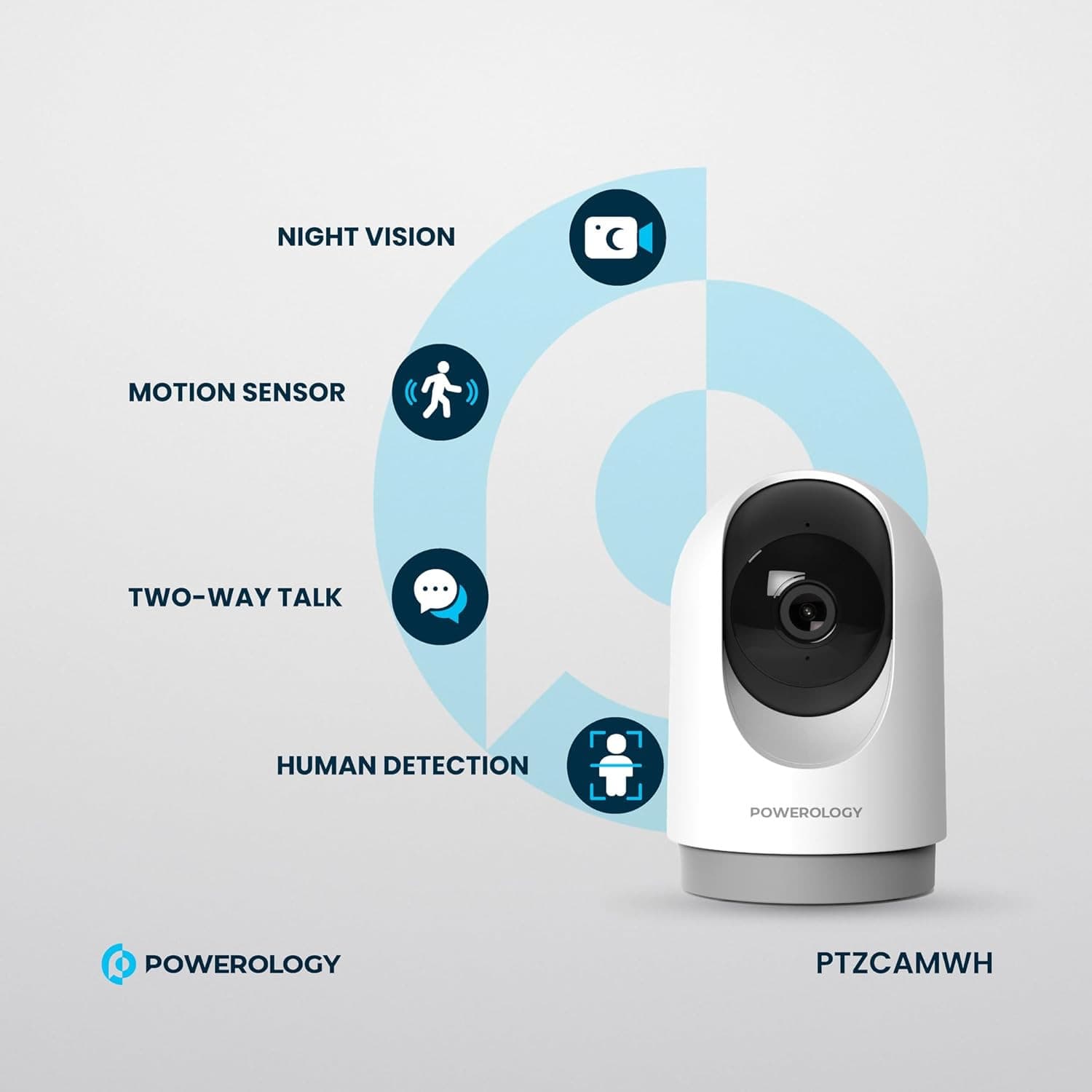 Powerology FHD Indoor PTZ Camera 3MP - Built-In Microphone & Speaker, Night Visi